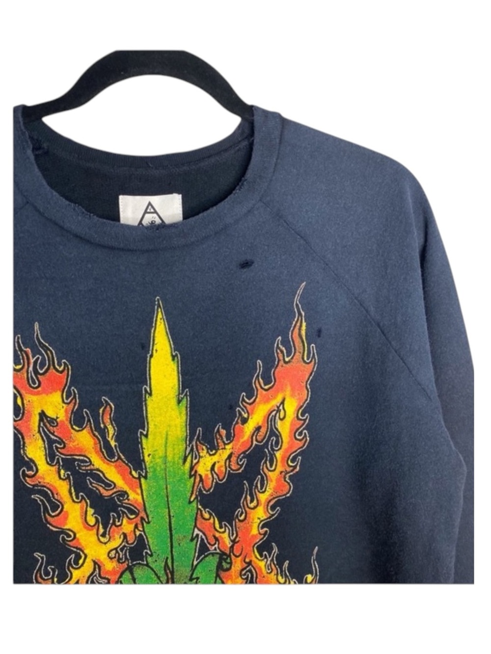 HTF: new UNIF ☻ Burn Me Weed Distressed Sweatshirt ☻ Flames ☻︎ Dirty Black ☻︎ M - Picture 10 of 16